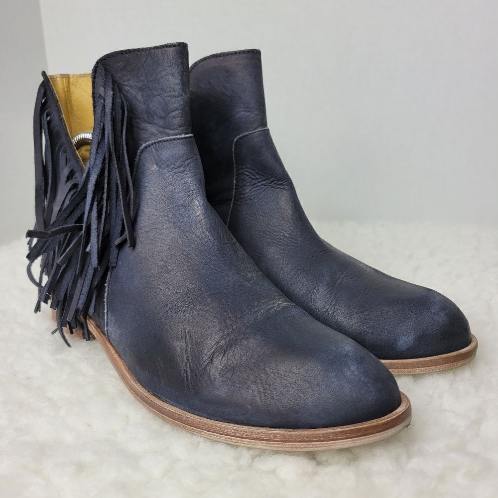 Matisse Voyager Fringe Womens Boots Size 8 Blue Leather Ankle Shoes